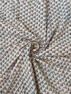 Beige Blue Floral Hand Block Print Cotton Fabric by Yard, Indian Block Print Fabric, Small Floral Cotton Fabric for Quilting, Sewing