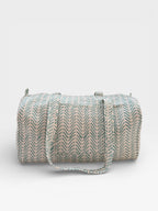 Teal Chevron Block Print Duffle Bag – Handmade Quilted Cotton Weekender Bag – Indian Travel Tote – Lightweight Gym & Overnight Bag