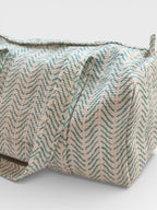 Teal Chevron Block Print Duffle Bag – Handmade Quilted Cotton Weekender Bag – Indian Travel Tote – Lightweight Gym & Overnight Bag