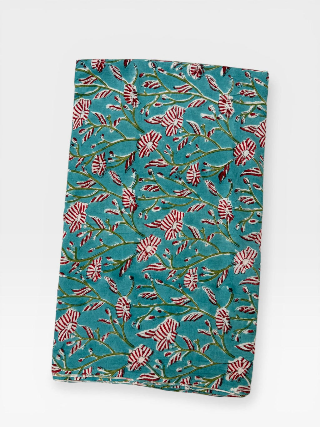 Hand Block Print Cotton Fabric, Turquoise Floral Fabric, Indian Handmade Cotton, Soft Cambric Fabric by Yard, Dressmaking & Home Decor
