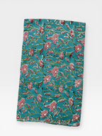 Hand Block Print Cotton Fabric, Turquoise Floral Fabric, Indian Handmade Cotton, Soft Cambric Fabric by Yard, Dressmaking & Home Decor