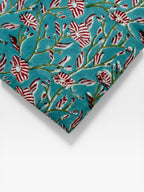 Hand Block Print Cotton Fabric, Turquoise Floral Fabric, Indian Handmade Cotton, Soft Cambric Fabric by Yard, Dressmaking & Home Decor