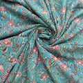Hand Block Print Cotton Fabric, Turquoise Floral Fabric, Indian Handmade Cotton, Soft Cambric Fabric by Yard, Dressmaking & Home Decor