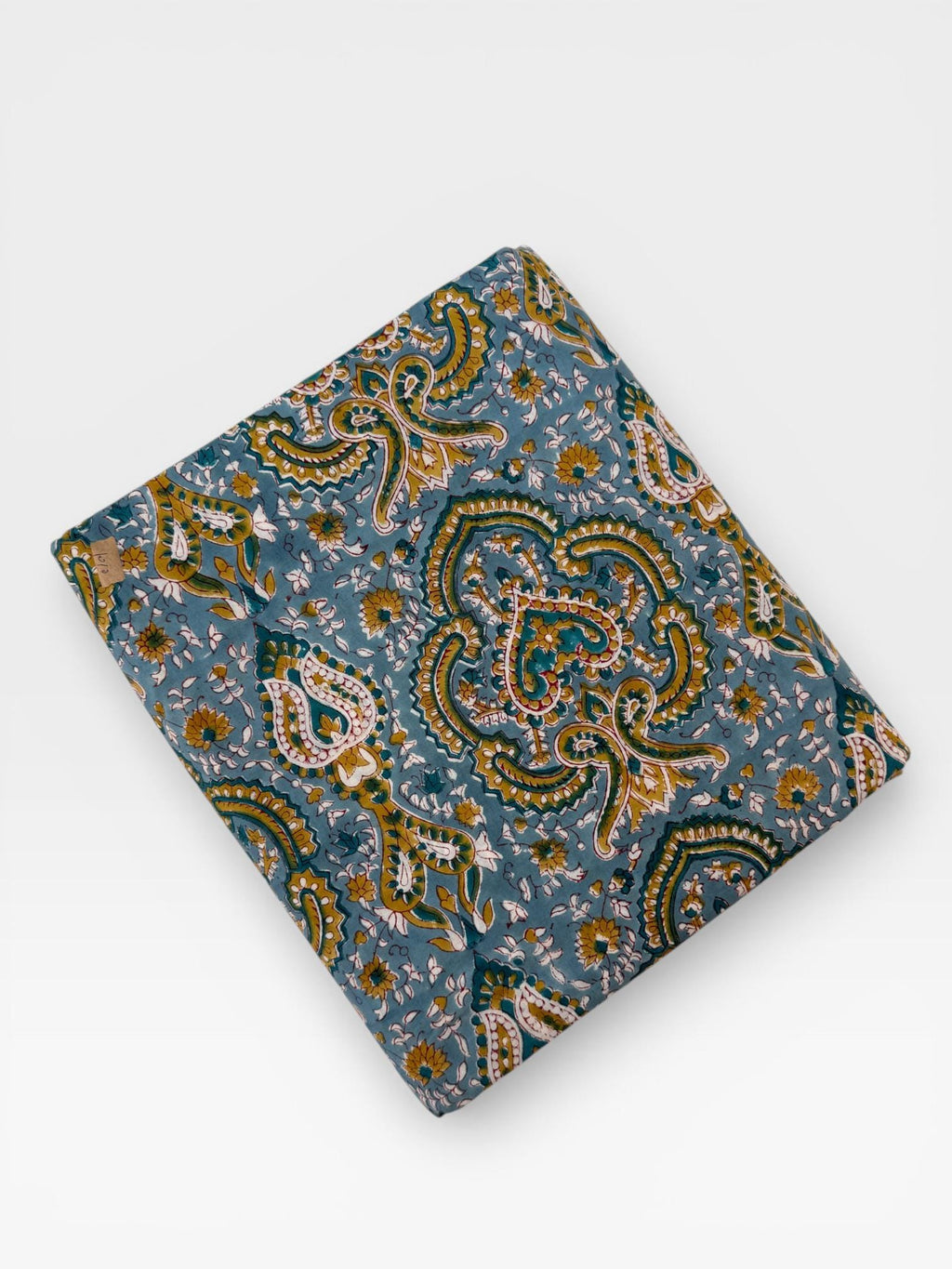 Blue Paisley Hand Block Print Cotton Fabric, Indian Floral Cambric Fabric by Yard, Boho Paisley Textile, Soft Lightweight Dressmaking Fabric