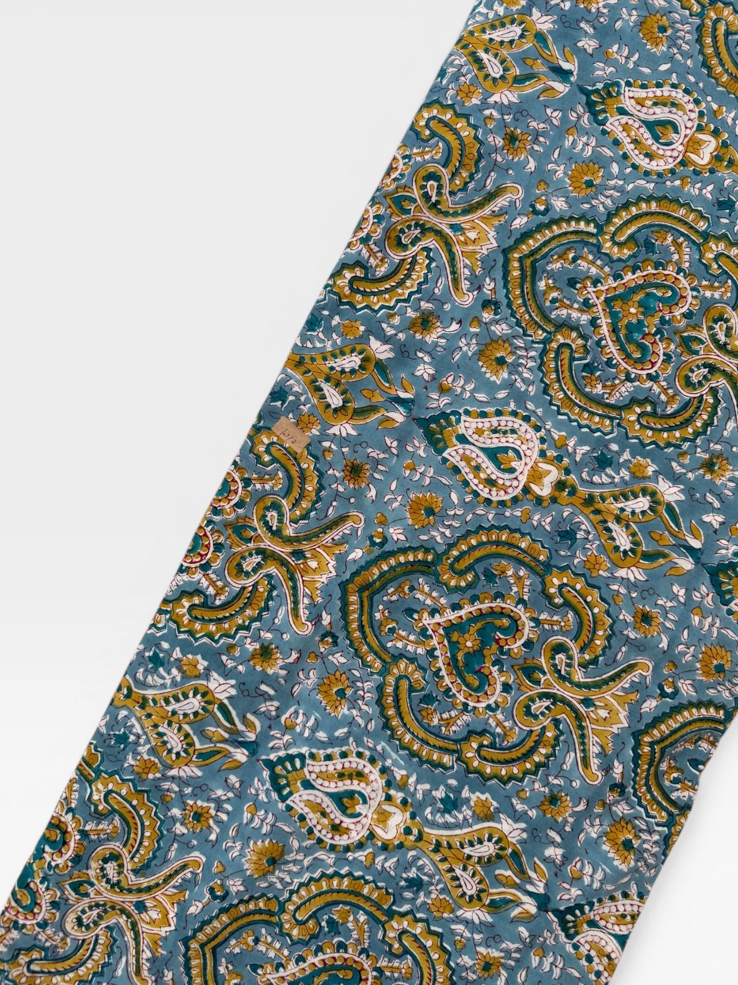 Blue Paisley Hand Block Print Cotton Fabric, Indian Floral Cambric Fabric by Yard, Boho Paisley Textile, Soft Lightweight Dressmaking Fabric