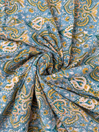 Blue Paisley Hand Block Print Cotton Fabric, Indian Floral Cambric Fabric by Yard, Boho Paisley Textile, Soft Lightweight Dressmaking Fabric