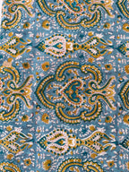 Blue Paisley Hand Block Print Cotton Fabric, Indian Floral Cambric Fabric by Yard, Boho Paisley Textile, Soft Lightweight Dressmaking Fabric