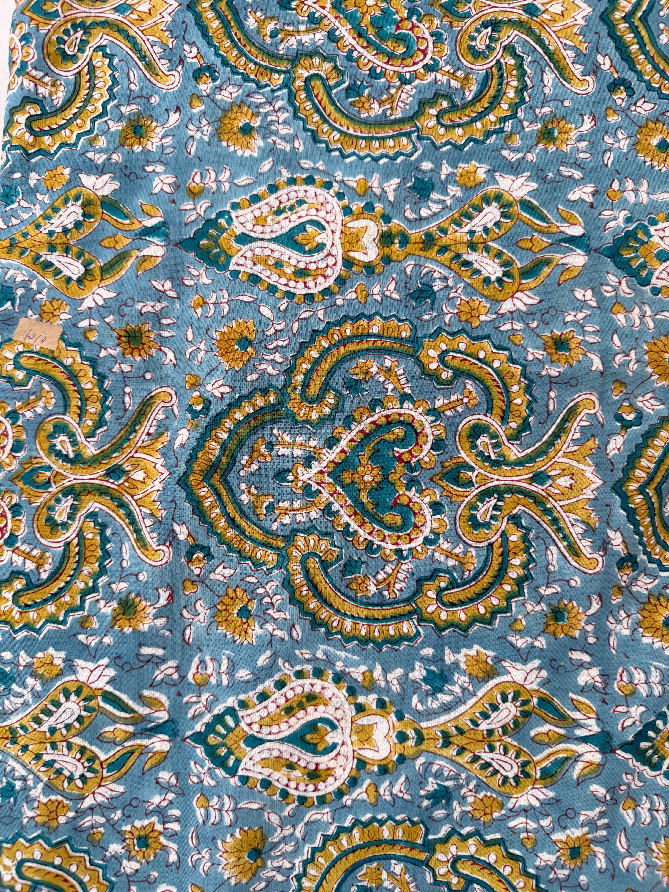 Blue Paisley Hand Block Print Cotton Fabric, Indian Floral Cambric Fabric by Yard, Boho Paisley Textile, Soft Lightweight Dressmaking Fabric