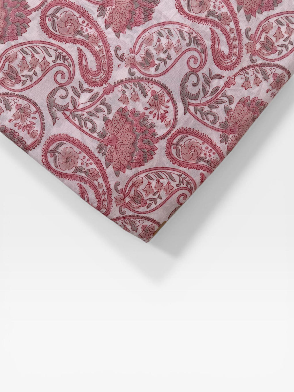 Pink Paisley Hand Block Print Cotton Fabric, Indian Floral Cambric Fabric by Yard, Soft Romantic Boho Textile, Dressmaking & Home Decor