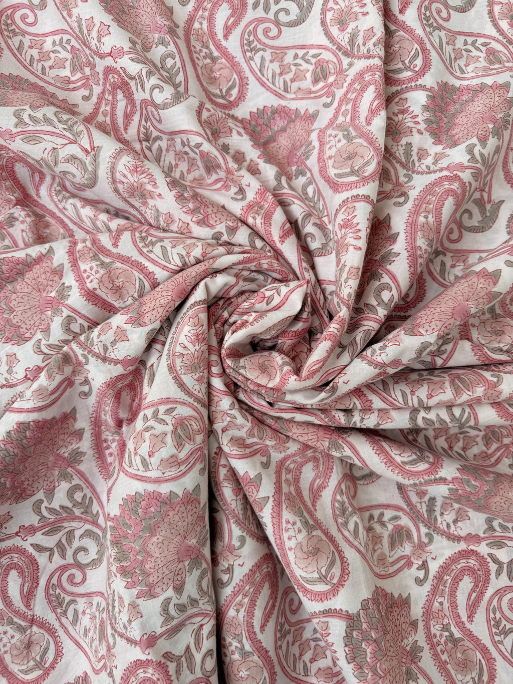 Pink Paisley Hand Block Print Cotton Fabric, Indian Floral Cambric Fabric by Yard, Soft Romantic Boho Textile, Dressmaking & Home Decor