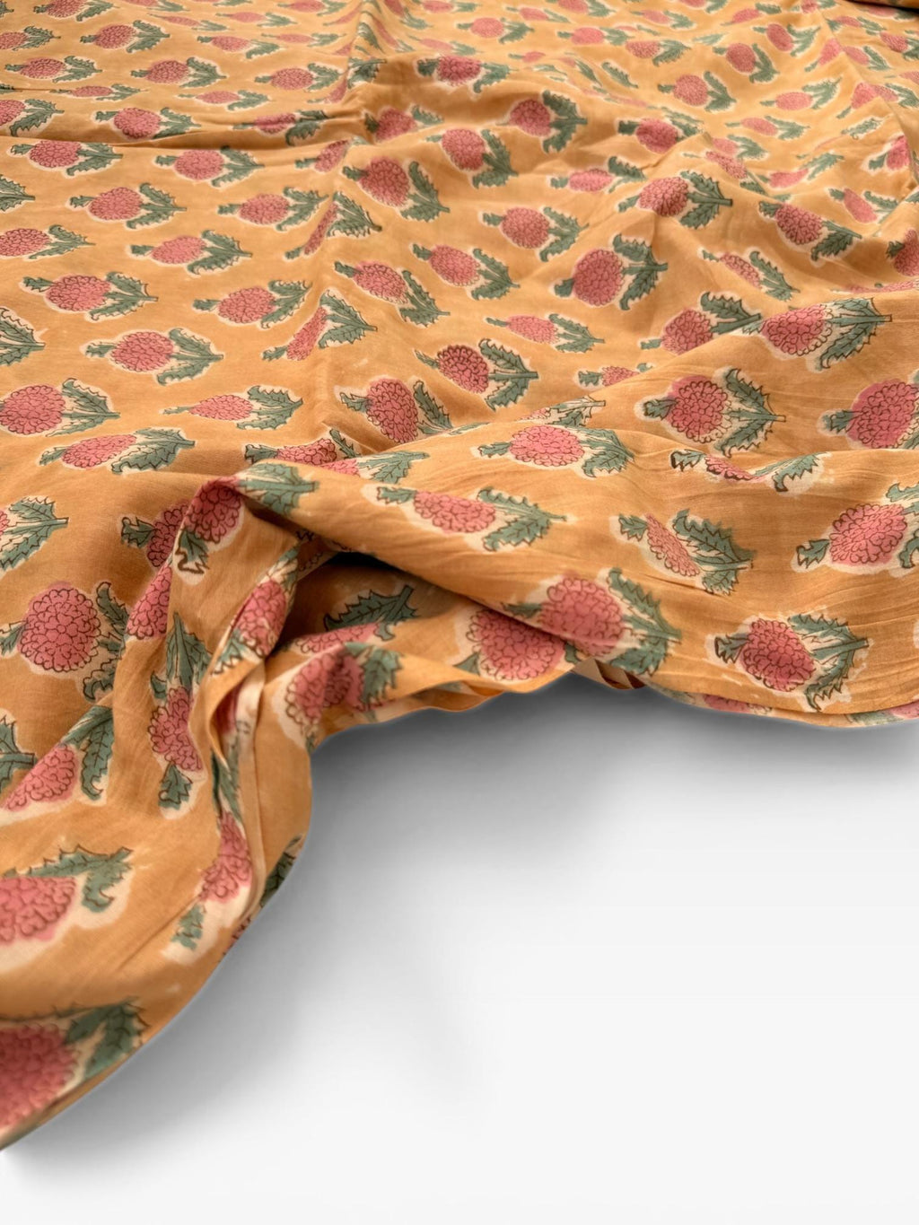 Mustard Floral Hand Block Print Cotton Fabric Indian Buti Print Cambric Fabric by Yard, Small Motif Boho Fabric, Soft Dressmaking & Quilting