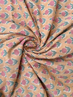 Mustard Floral Hand Block Print Cotton Fabric Indian Buti Print Cambric Fabric by Yard, Small Motif Boho Fabric, Soft Dressmaking & Quilting