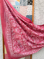 Pink Floral Block Print Sarong – Handmade Cotton Beach Wrap, Boho Pareo, Summer Swim Cover Up, Resort Wear Sarong, Beach Dress Wrap