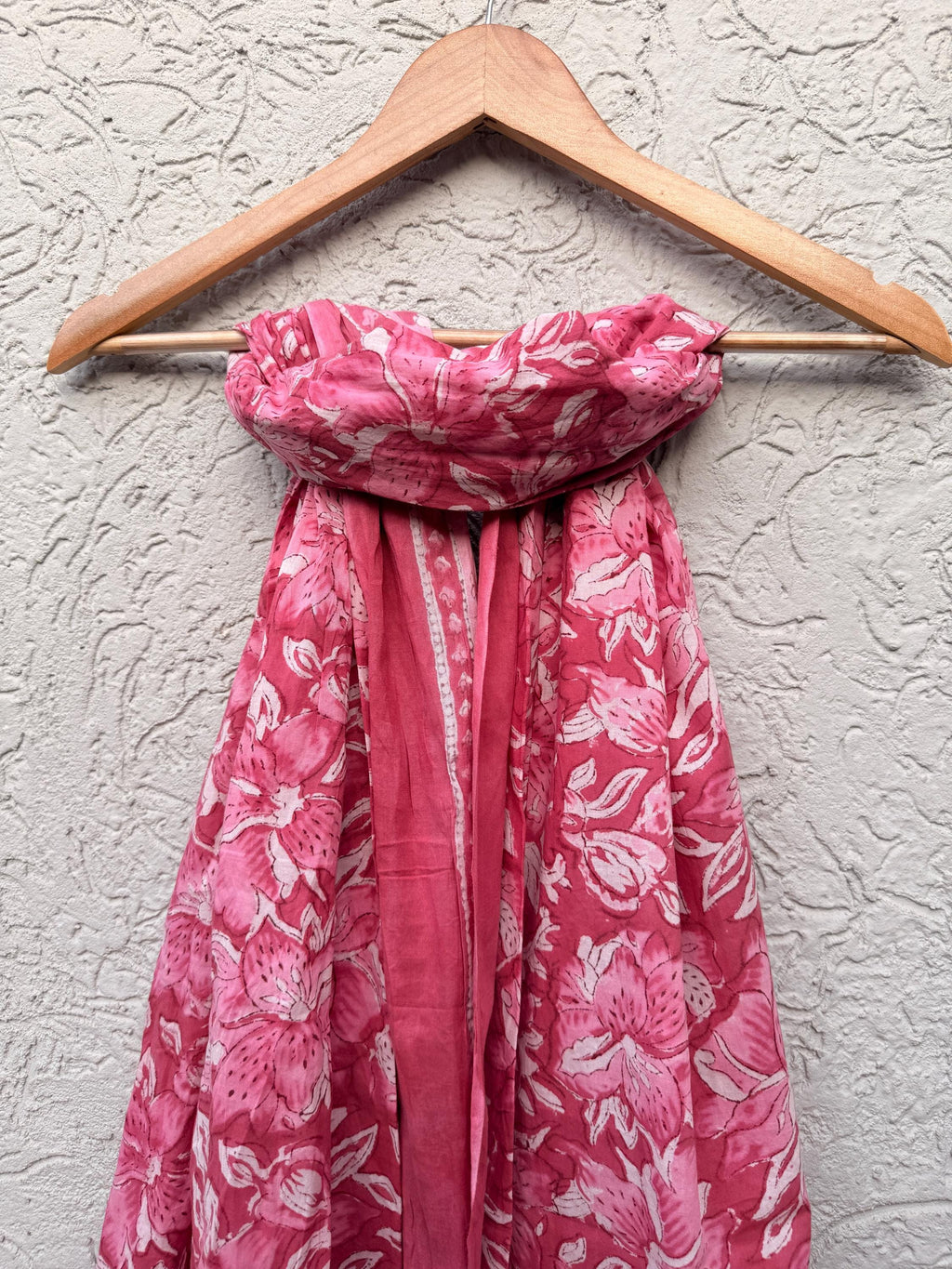 Pink Floral Block Print Sarong – Handmade Cotton Beach Wrap, Boho Pareo, Summer Swim Cover Up, Resort Wear Sarong, Beach Dress Wrap