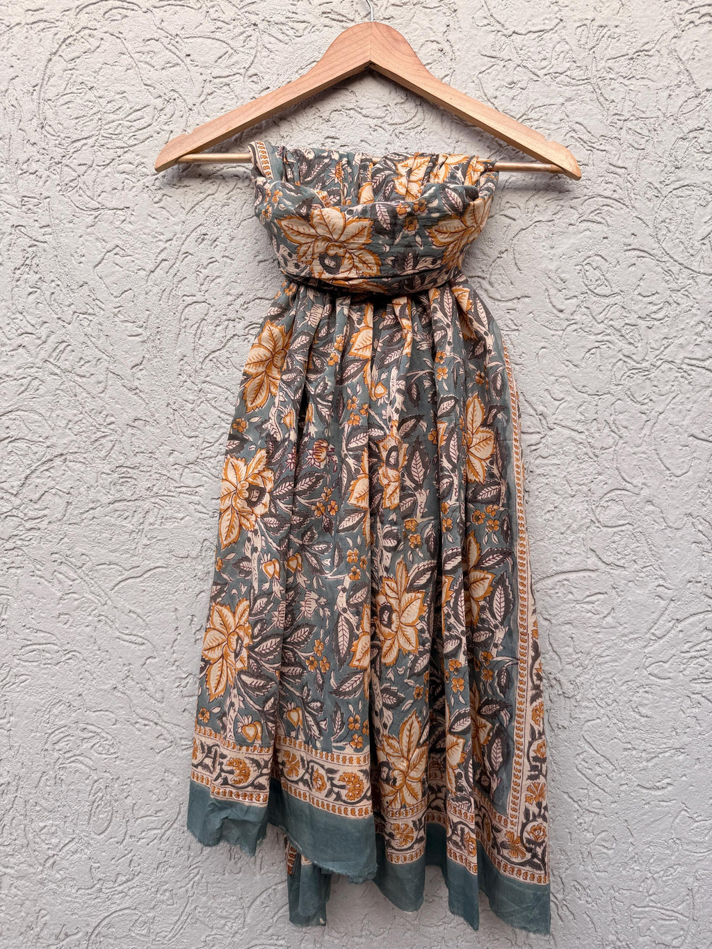 Grey Floral Block Print Sarong – Handmade Cotton Beach Wrap Boho Pareo, Lightweight Beach Cover Up, Resort Wear Sarong, Summer Vacation Wrap