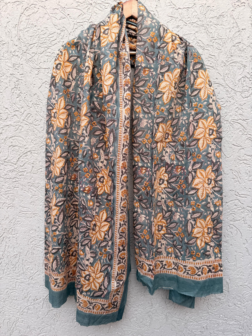 Grey Floral Block Print Sarong – Handmade Cotton Beach Wrap Boho Pareo, Lightweight Beach Cover Up, Resort Wear Sarong, Summer Vacation Wrap