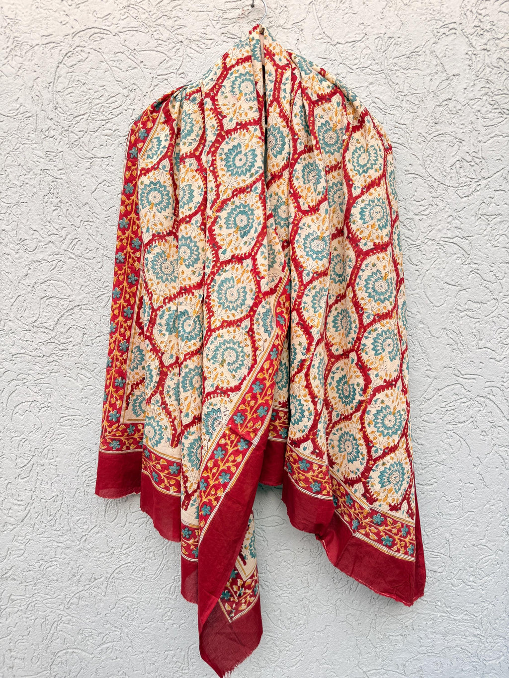 Red Boho Medallion Print Sarong – Handmade Cotton Beach Wrap, Bohemian Pareo, Lightweight Swim Cover Up, Resort Wear Sarong, Summer  Wrap