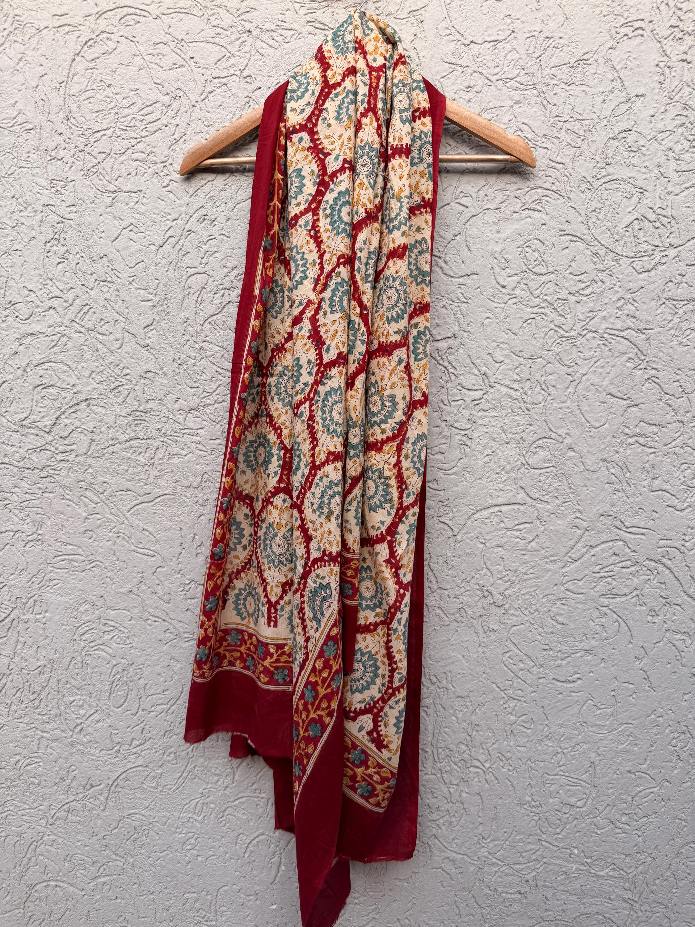 Red Boho Medallion Print Sarong – Handmade Cotton Beach Wrap, Bohemian Pareo, Lightweight Swim Cover Up, Resort Wear Sarong, Summer  Wrap