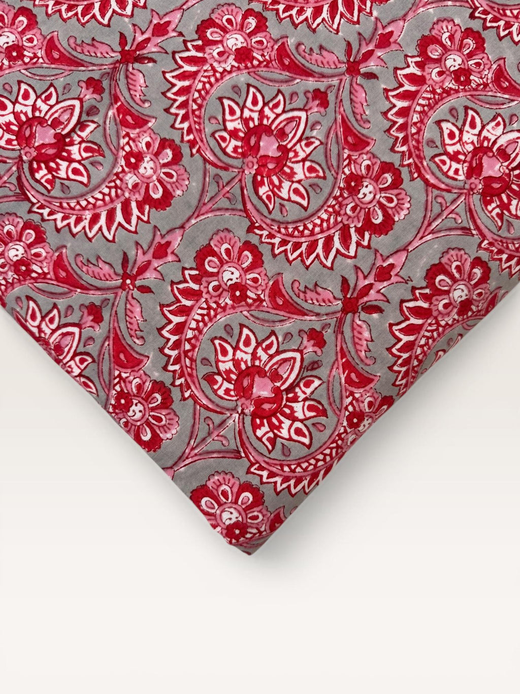 Red Floral Paisley Hand Block Print Cotton Fabric by Yard, Indian Running Fabric, Jaipur Block Print Textile for Dress,Quilting & DIY Sewing