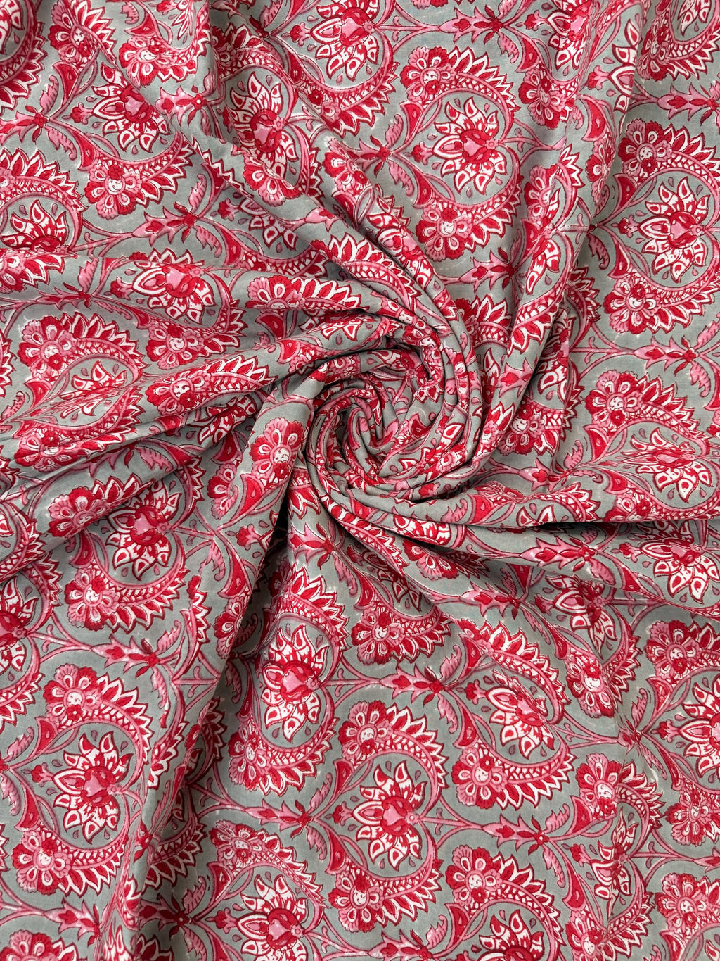 Red Floral Paisley Hand Block Print Cotton Fabric by Yard, Indian Running Fabric, Jaipur Block Print Textile for Dress,Quilting & DIY Sewing