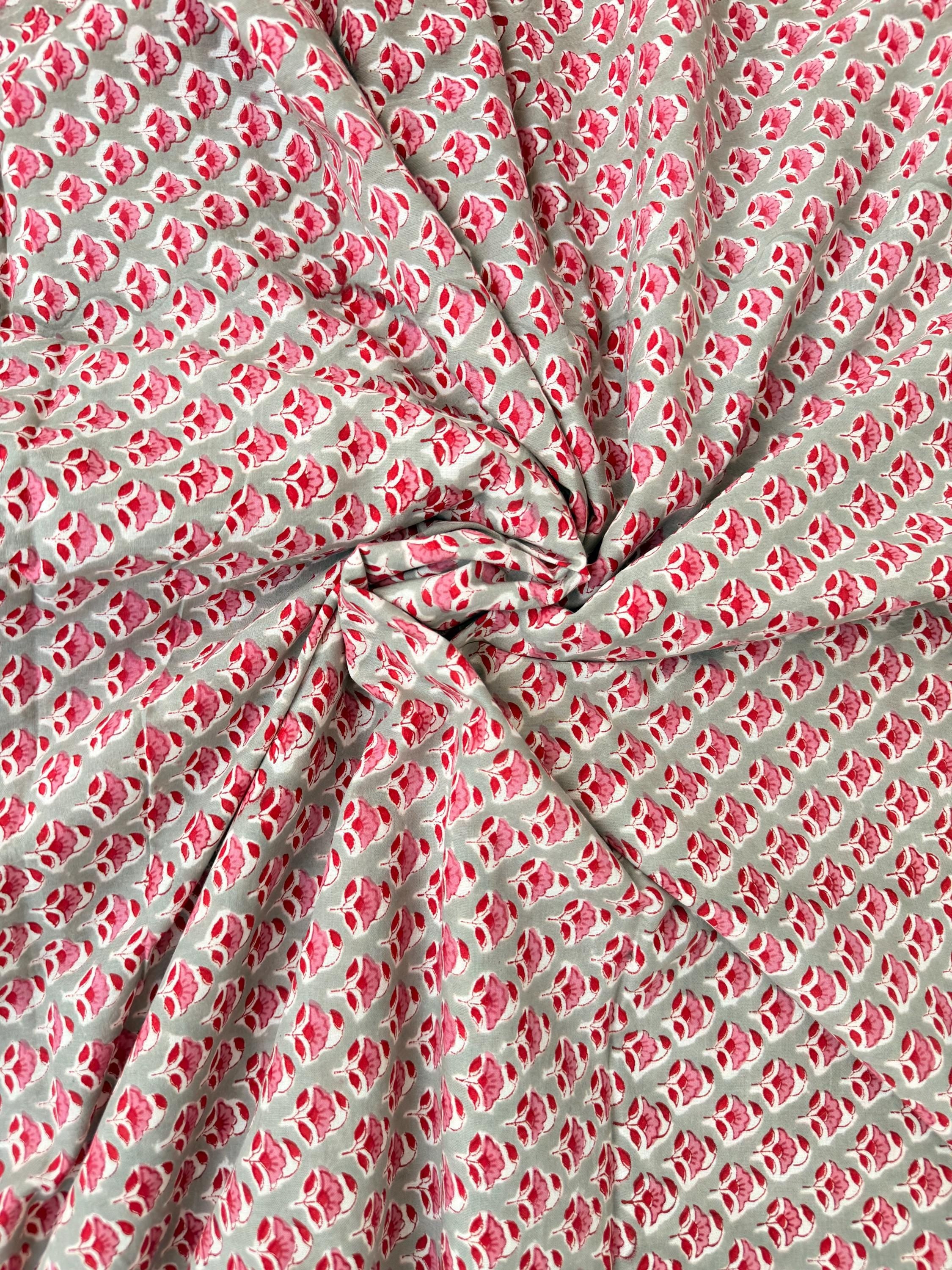 Red Floral Motif Hand Block Print Cotton Fabric by Yard, Indian Running Fabric, Jaipur Block Print Textile for Dress,Quilting & DIY Sewing