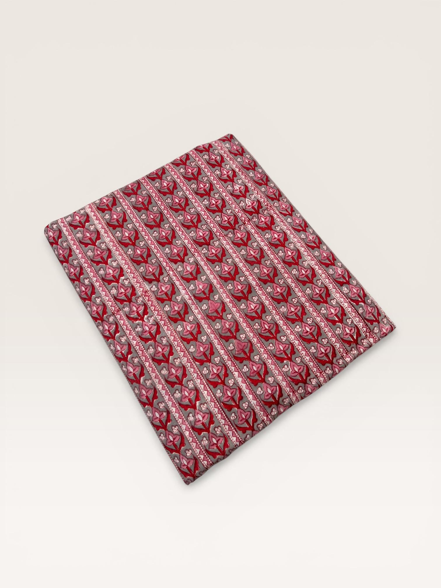 Red Floral Stripe Hand Block Print Cotton Fabric by Yard,Indian Running Fabric, Jaipur Block Print Textile for Dress, Quilting, & DIY Sewing