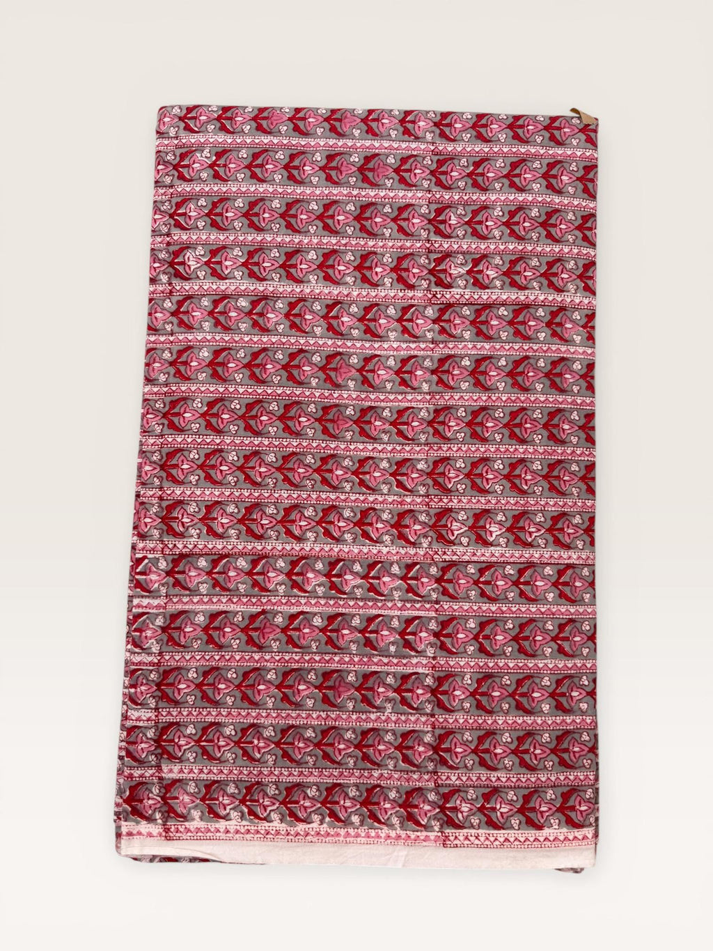 Red Floral Stripe Hand Block Print Cotton Fabric by Yard,Indian Running Fabric, Jaipur Block Print Textile for Dress, Quilting, & DIY Sewing