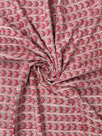 Red Floral Stripe Hand Block Print Cotton Fabric by Yard,Indian Running Fabric, Jaipur Block Print Textile for Dress, Quilting, & DIY Sewing