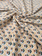 Yellow Floral Hand Block Print Cotton Fabric by Yard, Indian Running Fabric, Jaipur Block Print Textile for Dress, Quilting, Craft Sewing