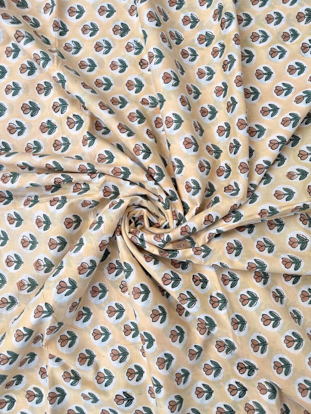 Yellow Floral Hand Block Print Cotton Fabric by Yard, Indian Running Fabric, Jaipur Block Print Textile for Dress, Quilting, Craft Sewing