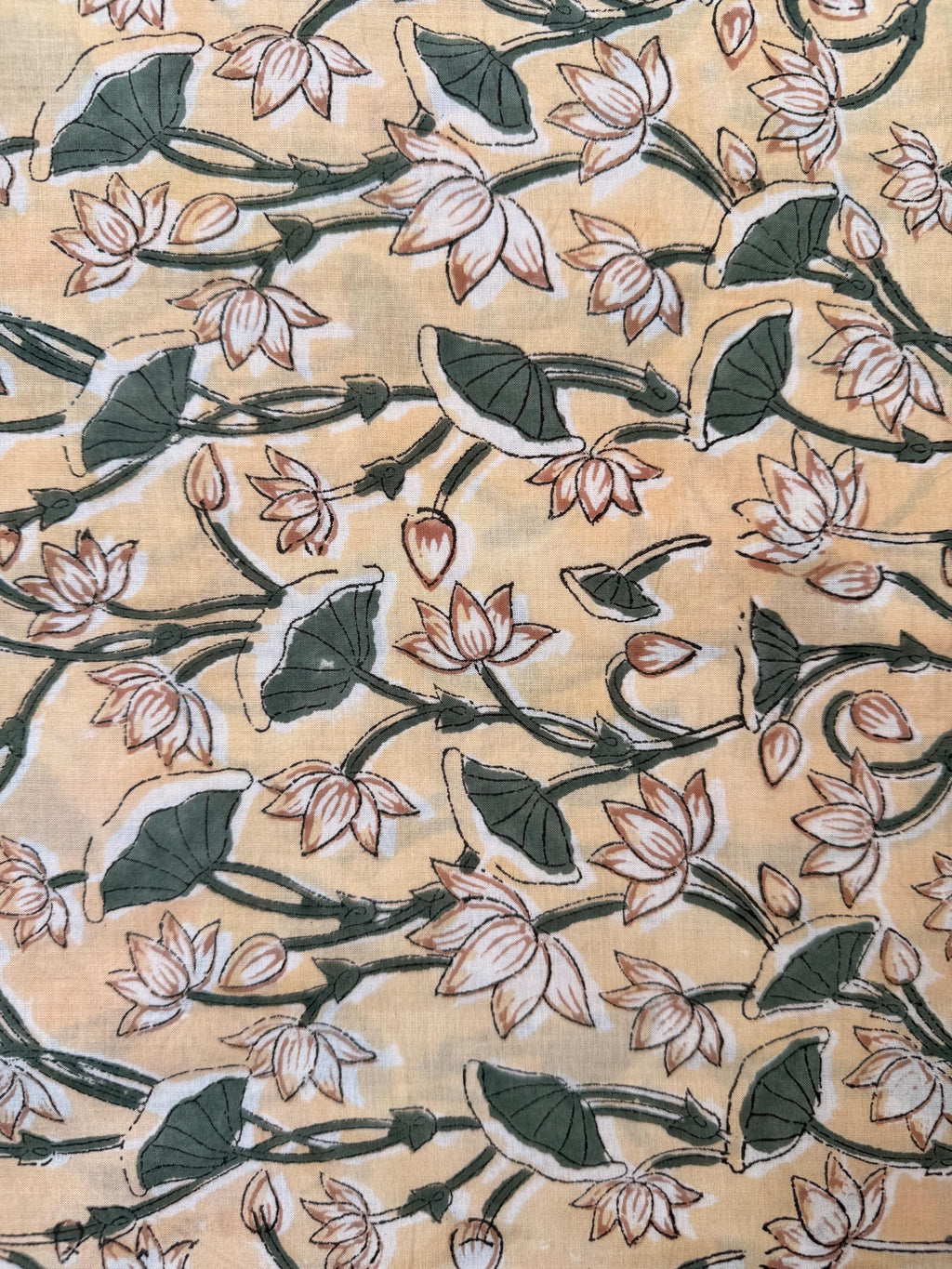 Yellow Floral Hand Block Print Cotton Fabric by Yard, Indian Running Fabric, Jaipur Block Print Textile for Dress, Quilting, Craft Sewing