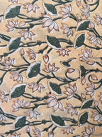 Yellow Floral Hand Block Print Cotton Fabric by Yard, Indian Running Fabric, Jaipur Block Print Textile for Dress, Quilting, Craft Sewing