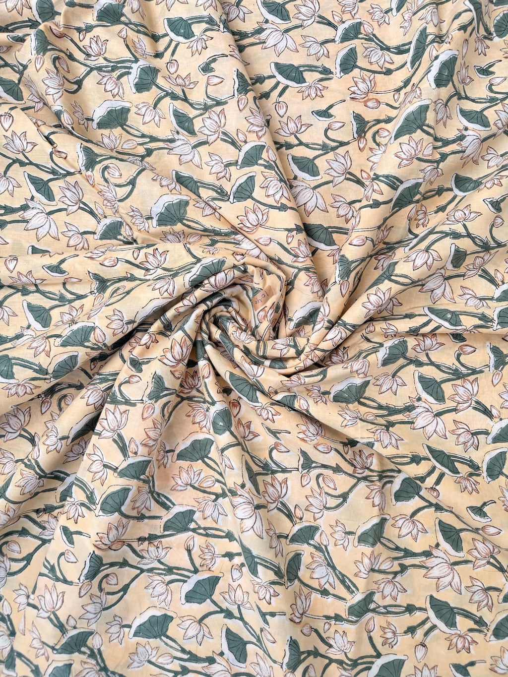 Yellow Floral Hand Block Print Cotton Fabric by Yard, Indian Running Fabric, Jaipur Block Print Textile for Dress, Quilting, Craft Sewing