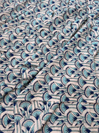 Blue Floral Hand Block Print Cotton Fabric by Yard, Indian Blockprint Fabric, Natural Dye Soft Cotton Fabric for Dresses, Quilting & Sewing