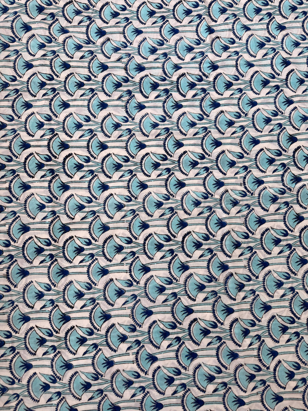 Blue Floral Hand Block Print Cotton Fabric by Yard, Indian Blockprint Fabric, Natural Dye Soft Cotton Fabric for Dresses, Quilting & Sewing