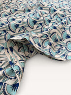 Blue Floral Hand Block Print Cotton Fabric by Yard, Indian Blockprint Fabric, Natural Dye Soft Cotton Fabric for Dresses, Quilting & Sewing