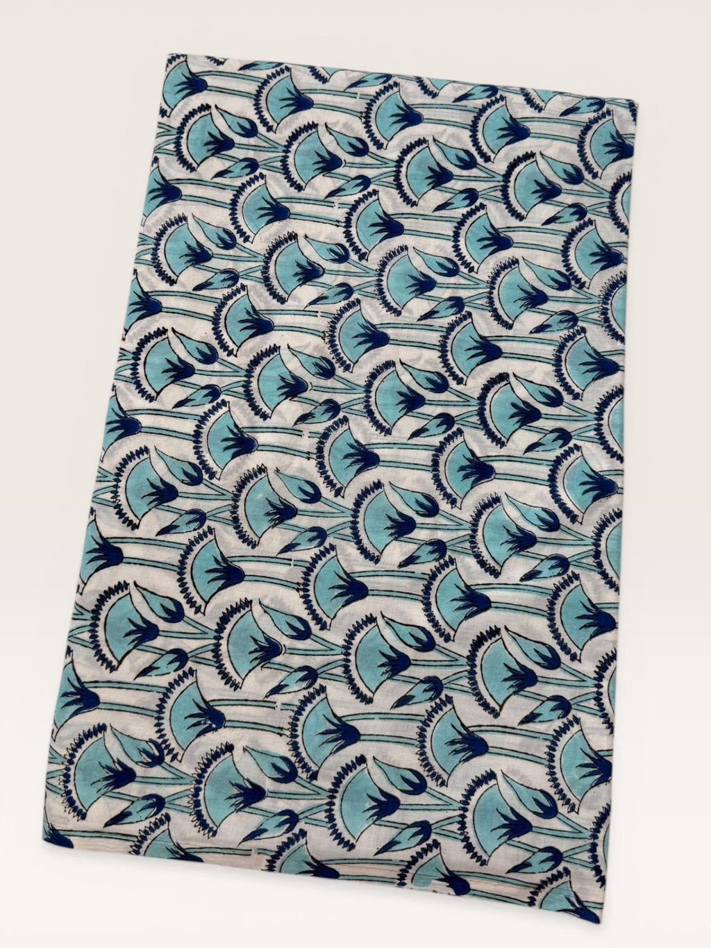 Blue Floral Hand Block Print Cotton Fabric by Yard, Indian Blockprint Fabric, Natural Dye Soft Cotton Fabric for Dresses, Quilting & Sewing