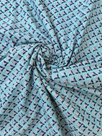 Blue Floral Hand Block Print Cotton Fabric by Yard, Indian Blockprint Fabric, Soft Cotton Sewing Fabric, Quilting Fabric, Craft Fabric,