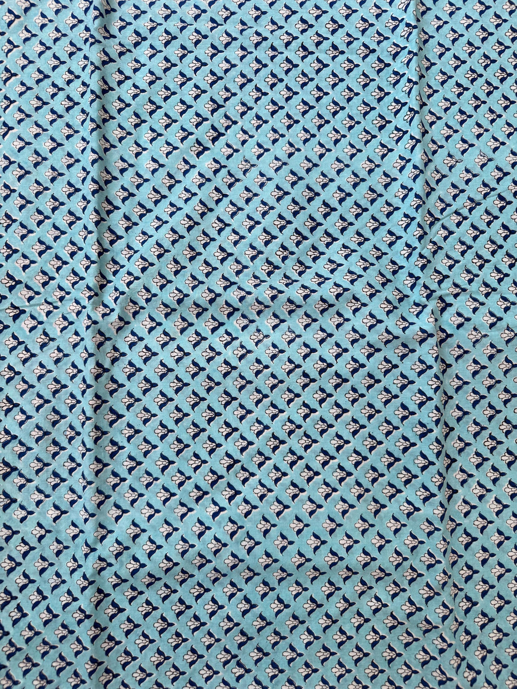 Blue Floral Hand Block Print Cotton Fabric by Yard, Indian Blockprint Fabric, Soft Cotton Sewing Fabric, Quilting Fabric, Craft Fabric,