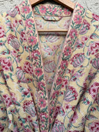 Hand Block Print Waffle Bathrobe for Women | Floral Cotton Kimono Robe | Lightweight Spa Robe | Soft Summer Loungewear | Bridal Gift Robe