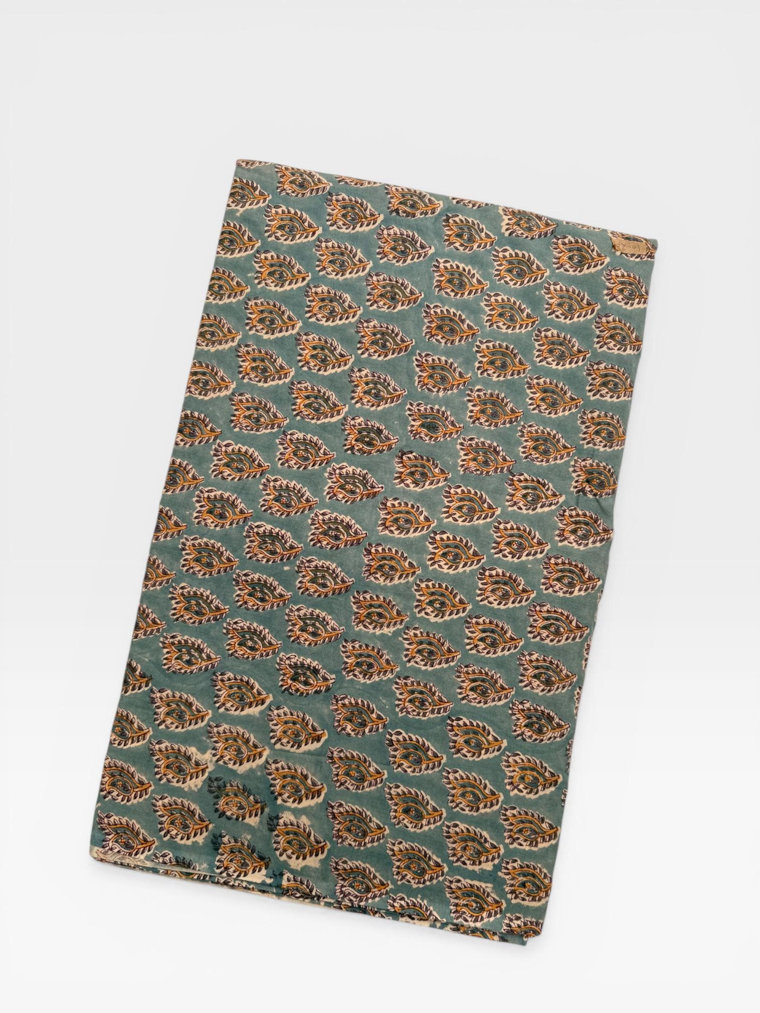 Hand Block Printed Cotton Fabric – Green Paisley Running Fabric – Indian Floral Yardage – Boho Sewing Fabric – Soft Breathable Cotton