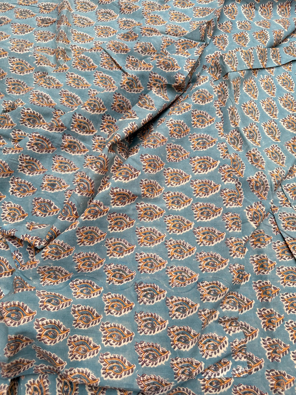Hand Block Printed Cotton Fabric – Green Paisley Running Fabric – Indian Floral Yardage – Boho Sewing Fabric – Soft Breathable Cotton