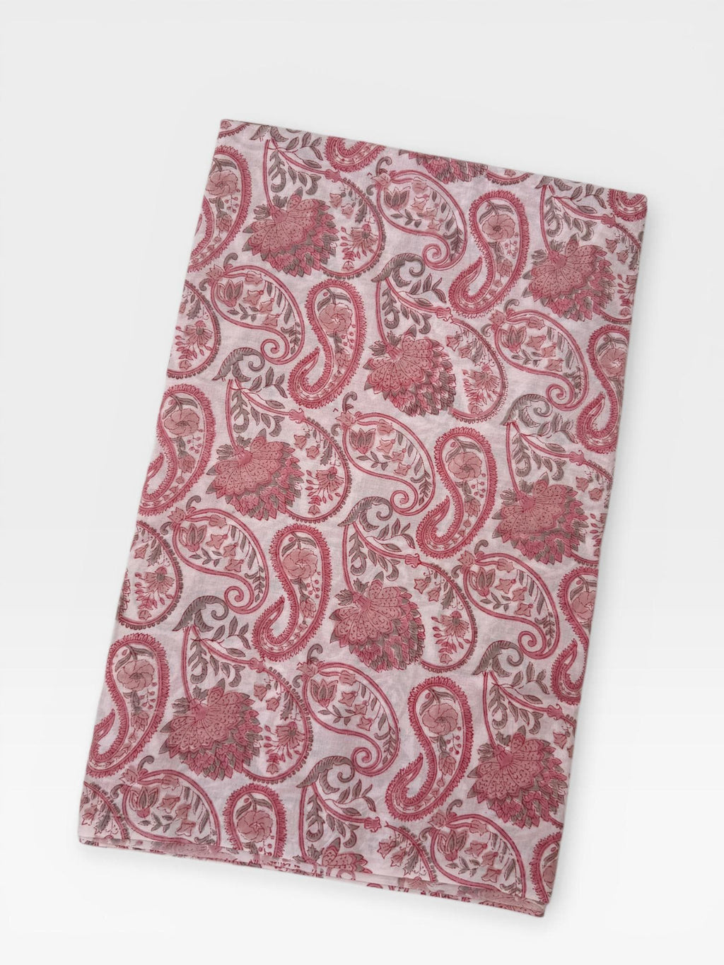 Pink Paisley Hand Block Print Cotton Fabric, Indian Floral Cambric Fabric by Yard, Soft Romantic Boho Textile, Dressmaking & Home Decor