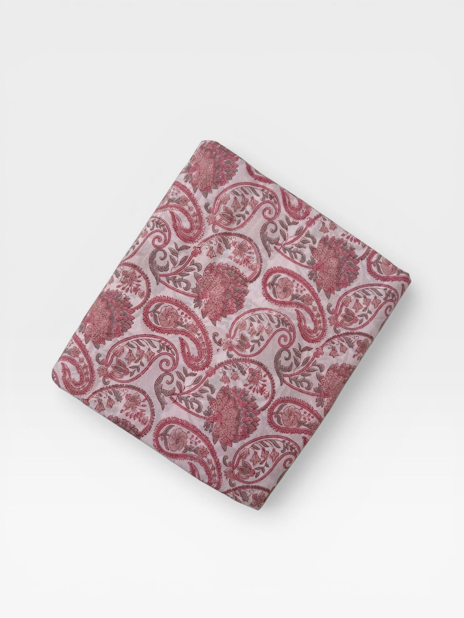 Pink Paisley Hand Block Print Cotton Fabric, Indian Floral Cambric Fabric by Yard, Soft Romantic Boho Textile, Dressmaking & Home Decor