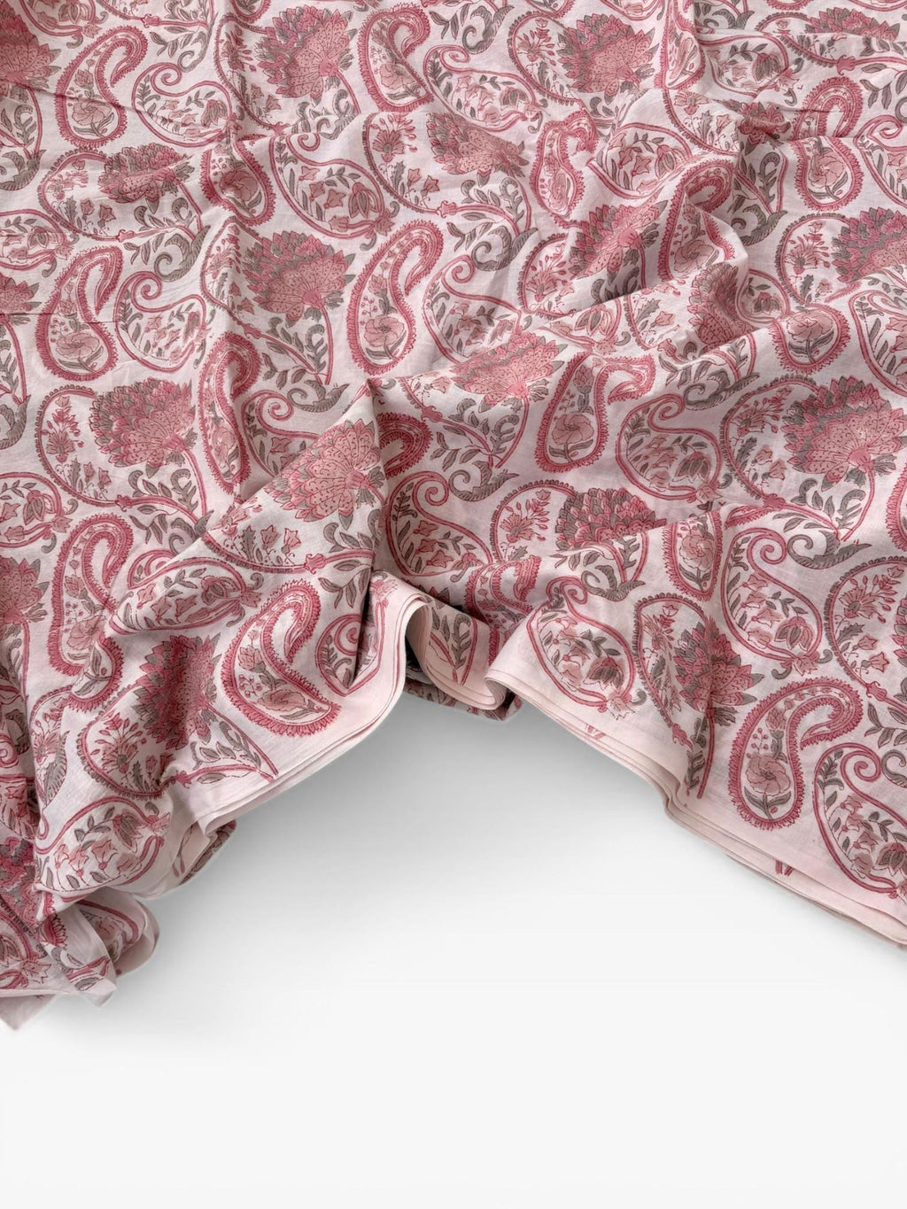 Pink Paisley Hand Block Print Cotton Fabric, Indian Floral Cambric Fabric by Yard, Soft Romantic Boho Textile, Dressmaking & Home Decor