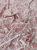 Pink Paisley Hand Block Print Cotton Fabric, Indian Floral Cambric Fabric by Yard, Soft Romantic Boho Textile, Dressmaking & Home Decor