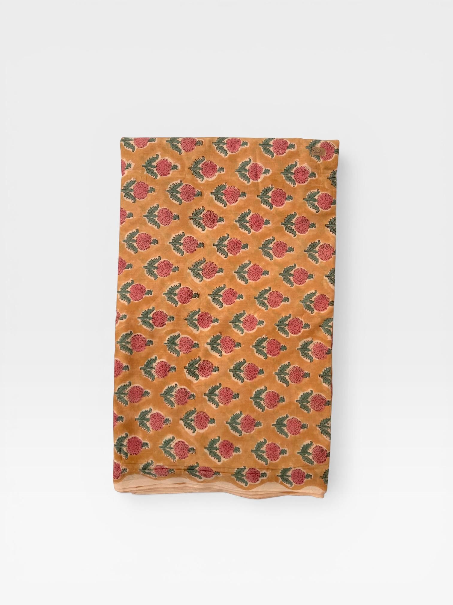 Mustard Floral Hand Block Print Cotton Fabric Indian Buti Print Cambric Fabric by Yard, Small Motif Boho Fabric, Soft Dressmaking & Quilting