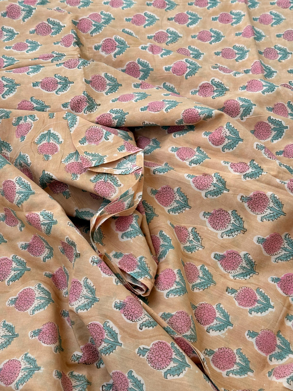 Mustard Floral Hand Block Print Cotton Fabric Indian Buti Print Cambric Fabric by Yard, Small Motif Boho Fabric, Soft Dressmaking & Quilting