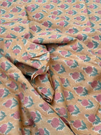 Mustard Floral Hand Block Print Cotton Fabric Indian Buti Print Cambric Fabric by Yard, Small Motif Boho Fabric, Soft Dressmaking & Quilting