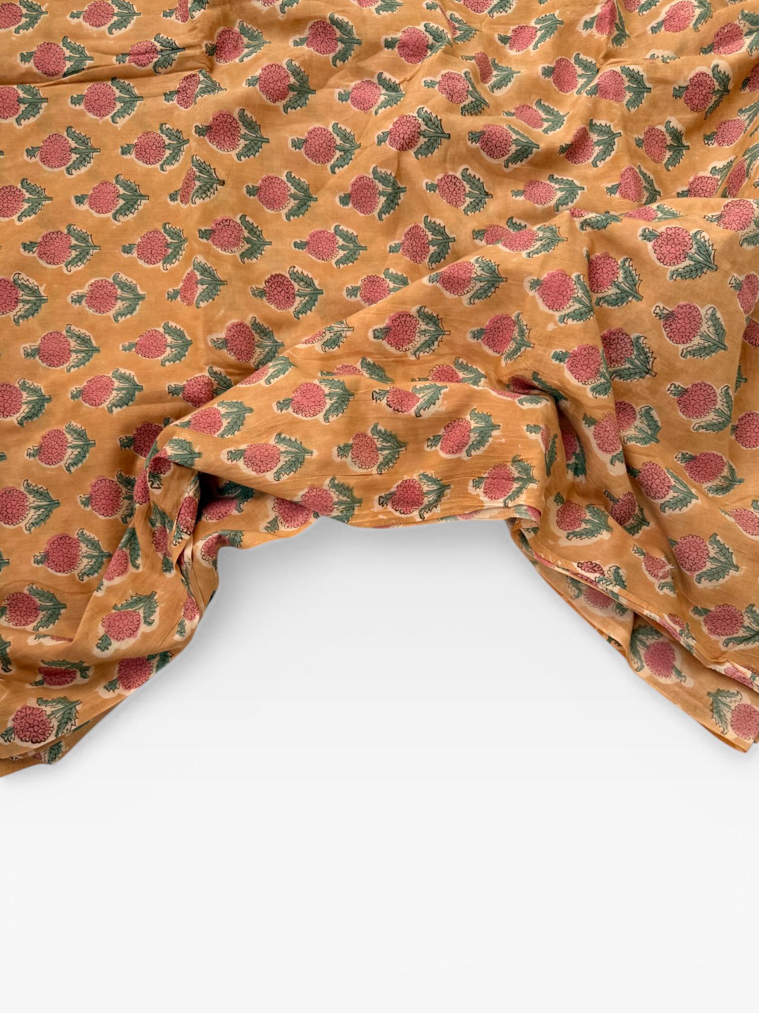 Mustard Floral Hand Block Print Cotton Fabric Indian Buti Print Cambric Fabric by Yard, Small Motif Boho Fabric, Soft Dressmaking & Quilting